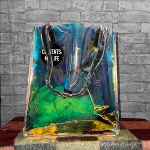 Colorful Holographic Tote with Black Handles